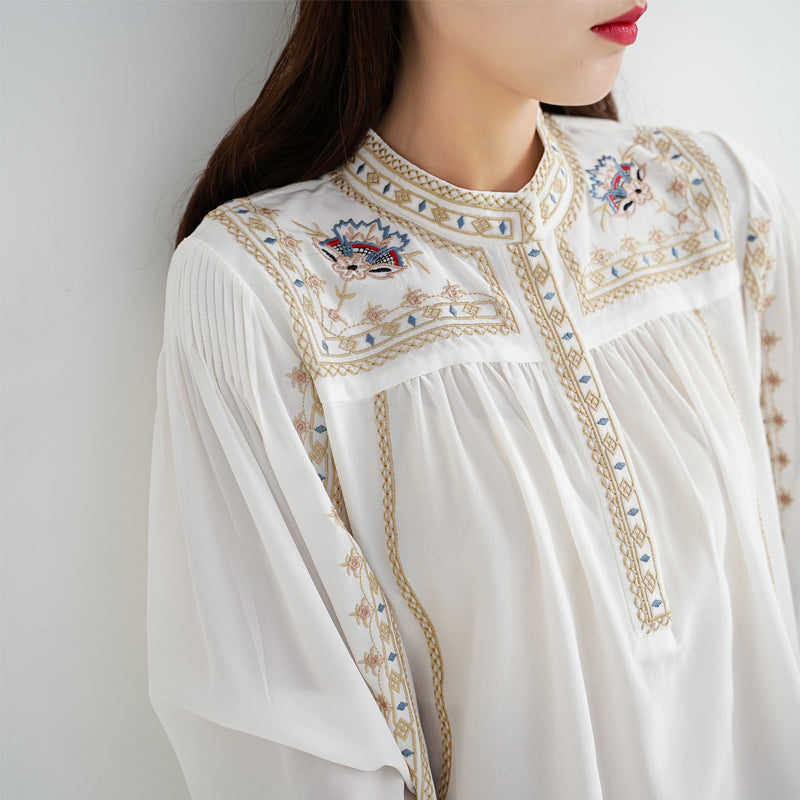 Bohemian Wide Stand Collar Shirt