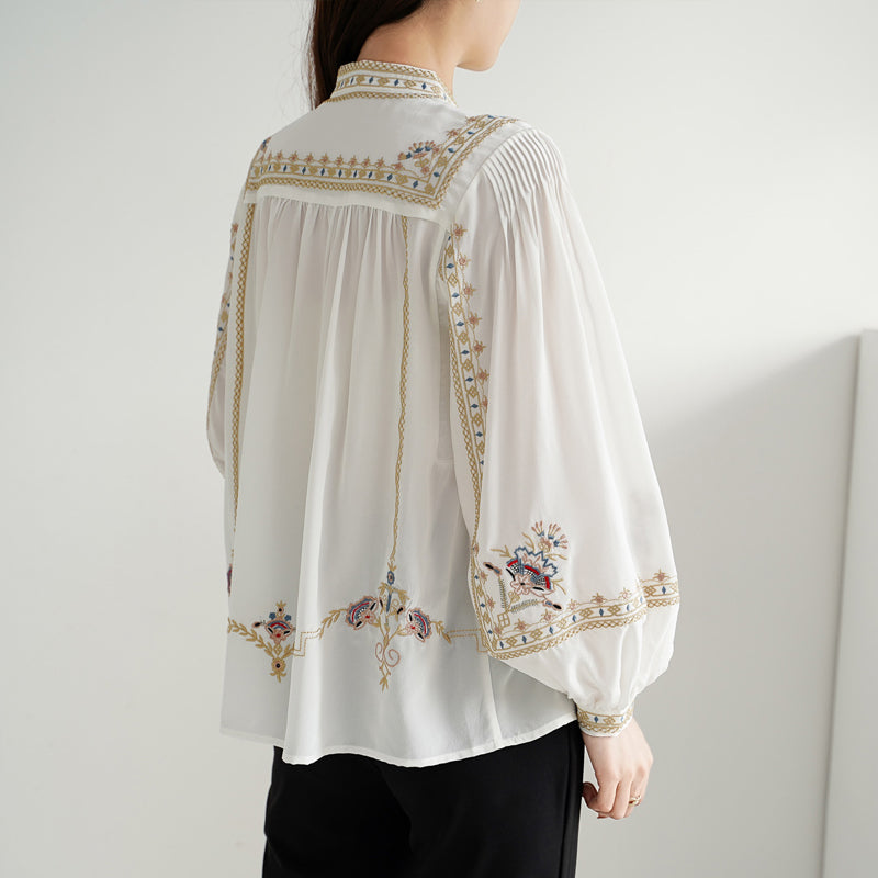 Bohemian Wide Stand Collar Shirt