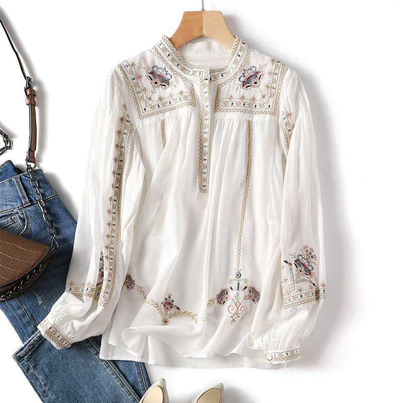 Bohemian Wide Stand Collar Shirt