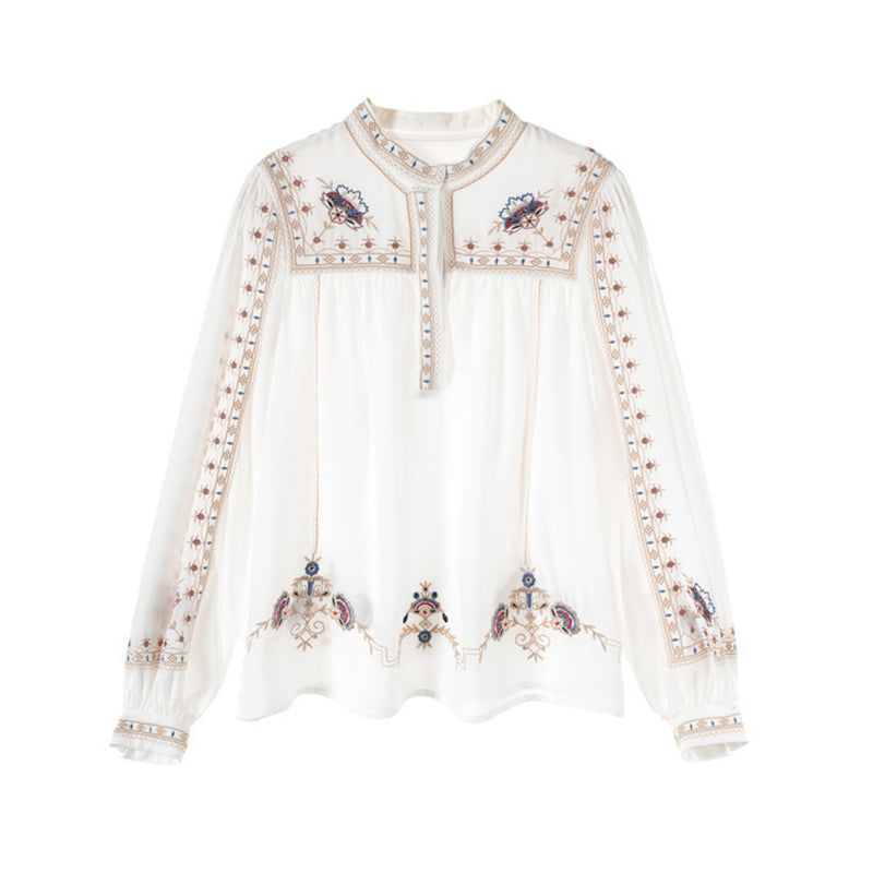 Bohemian Wide Stand Collar Shirt