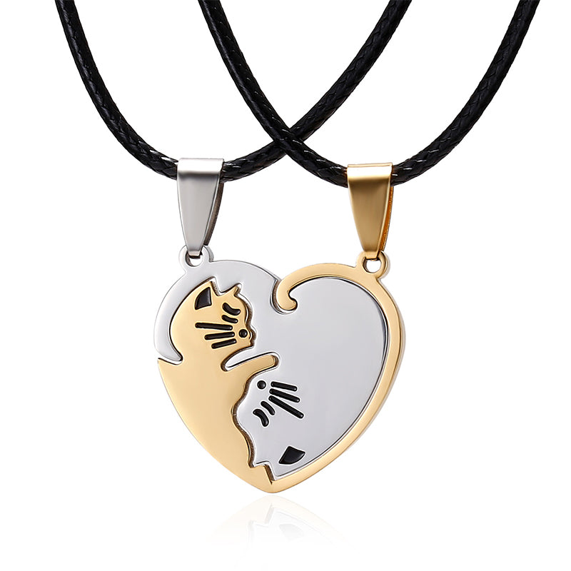 Cat Heart Couple Necklace