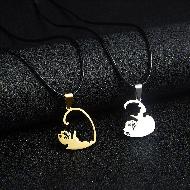 Cat Heart Couple Necklace