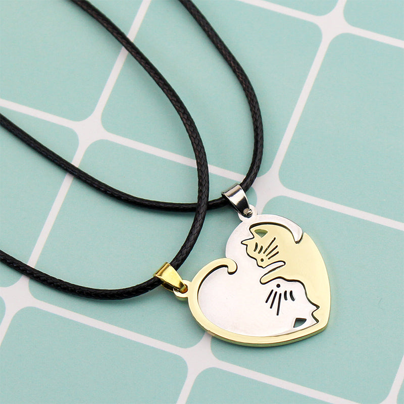 Cat Heart Couple Necklace