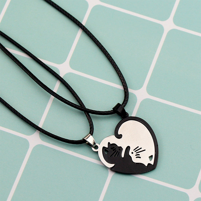 Cat Heart Couple Necklace