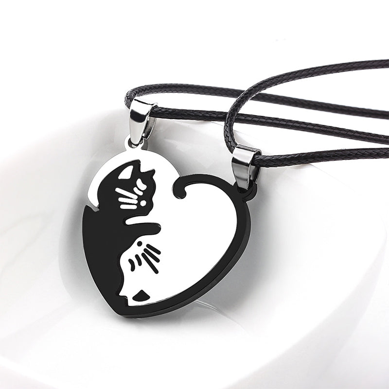 Cat Heart Couple Necklace