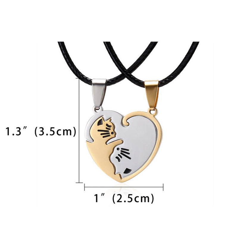 Cat Heart Couple Necklace