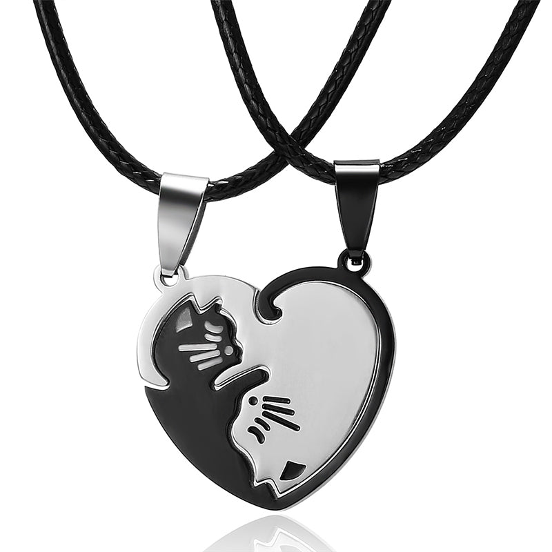 Cat Heart Couple Necklace