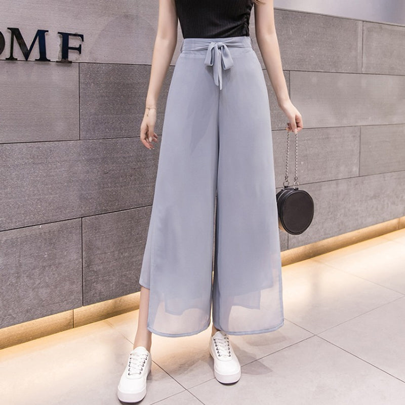 Chiffon Slit Wide-leg Pants