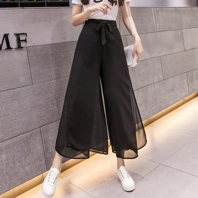 Chiffon Slit Wide-leg Pants