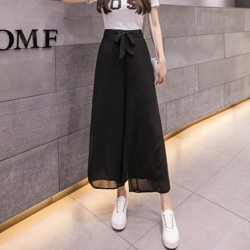 Chiffon Slit Wide-leg Pants