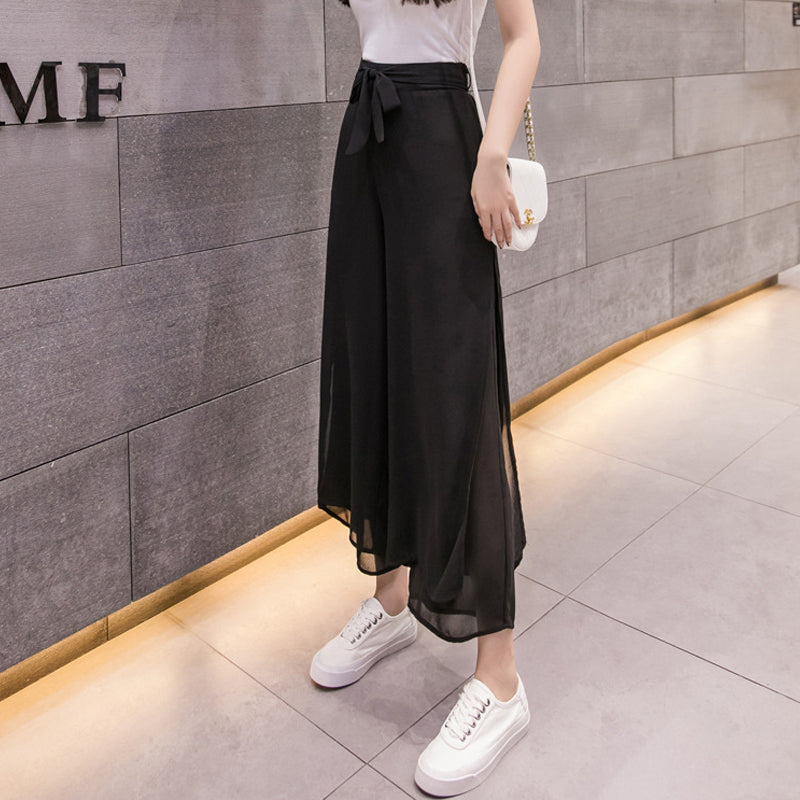 Chiffon Slit Wide-leg Pants