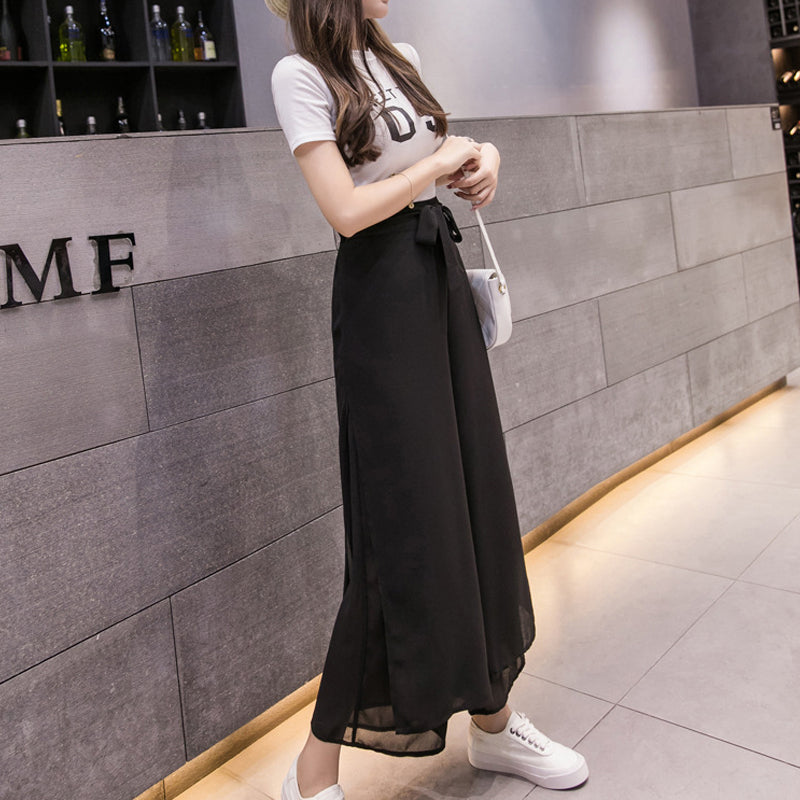 Chiffon Slit Wide-leg Pants