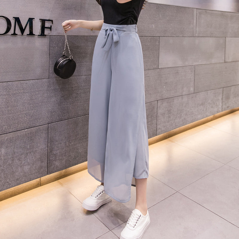 Chiffon Slit Wide-leg Pants