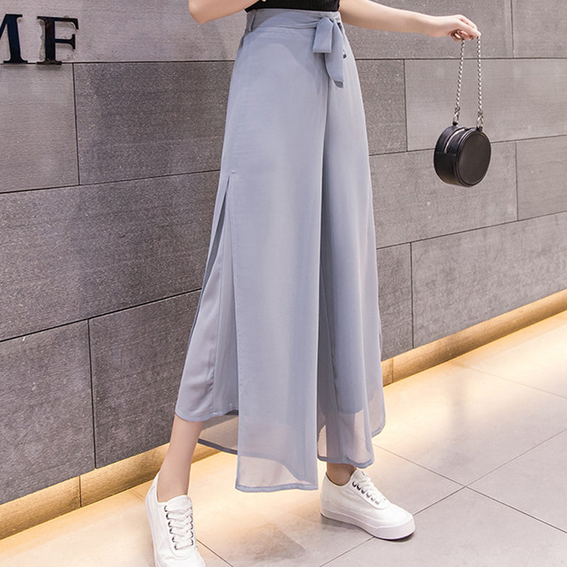 Chiffon Slit Wide-leg Pants