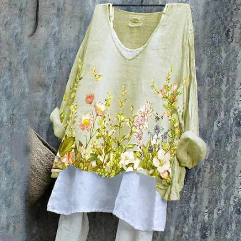 Cotton Linen Print Two-piece Set