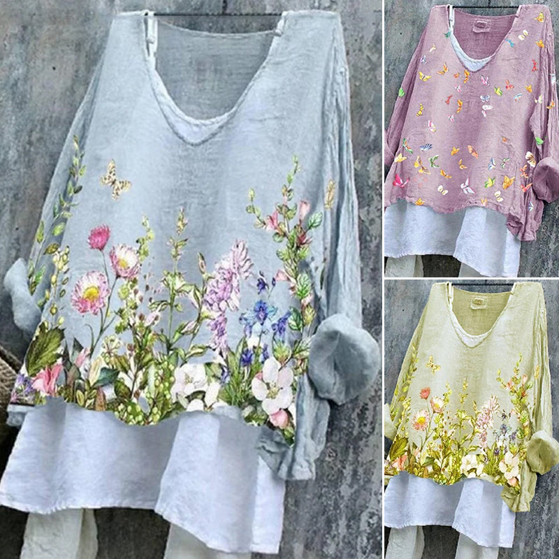 Cotton Linen Print Two-piece Set