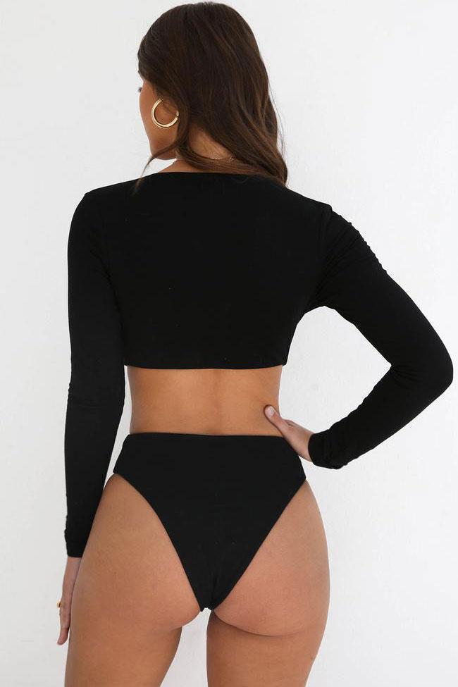 New Deep V Cutout High Cut Monokini One Piece Swimsuit in Black.MC