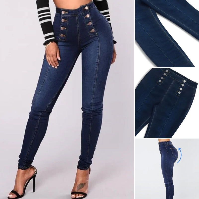 Double Breasted High Waist Skinny Jeans