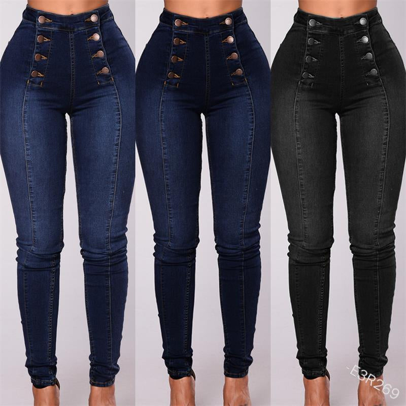 Double Breasted High Waist Skinny Jeans
