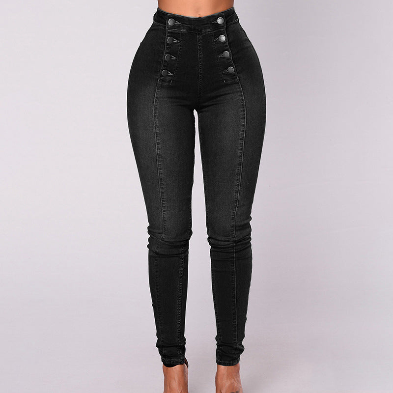 Double Breasted High Waist Skinny Jeans