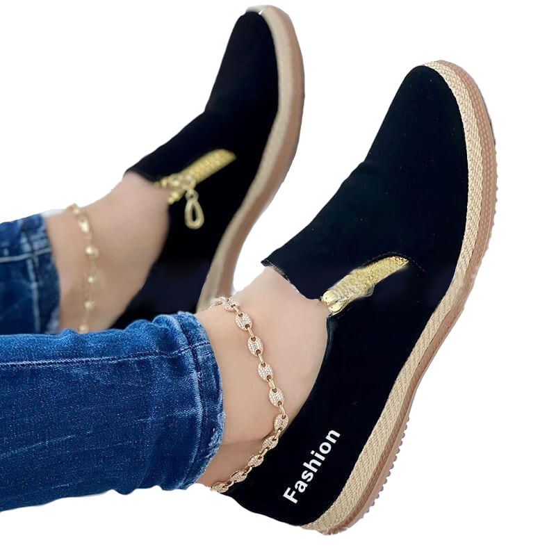 Women's Solid Color Zipper Casual Shoes