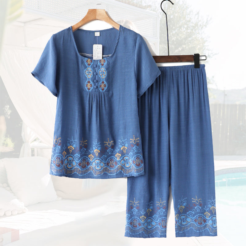 Elderly Summer Cotton-flax Set Leisure Two-piece Suit