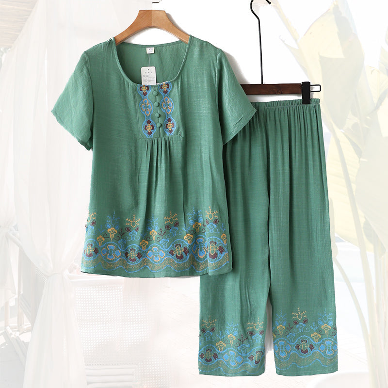 Elderly Summer Cotton-flax Set Leisure Two-piece Suit