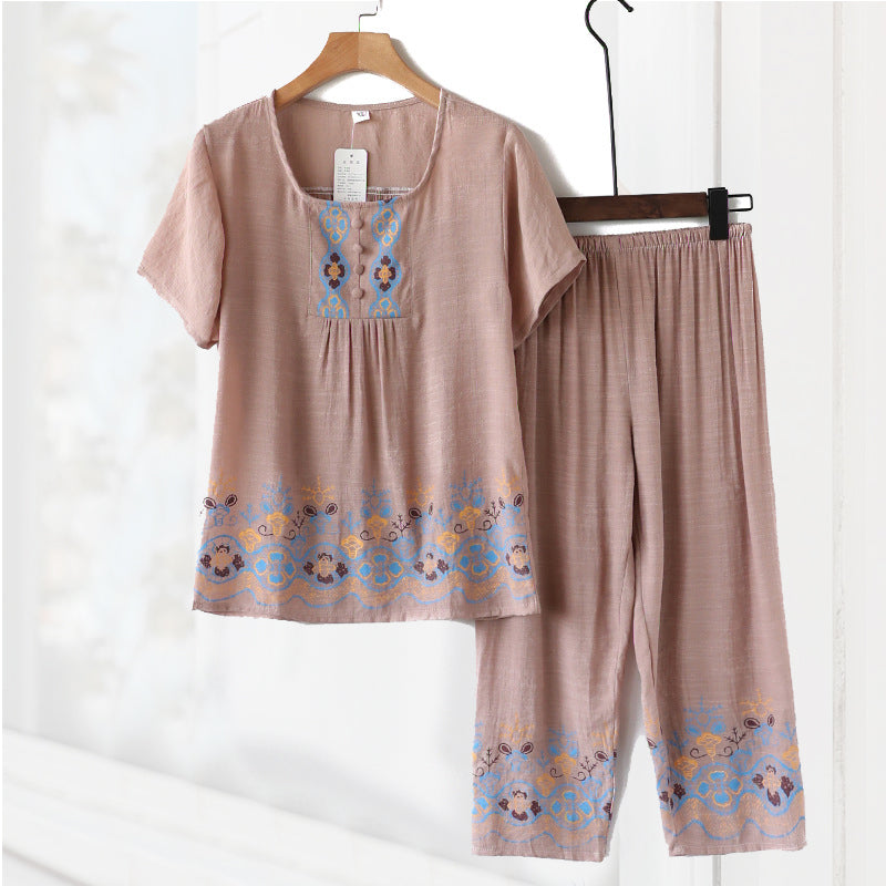 Elderly Summer Cotton-flax Set Leisure Two-piece Suit