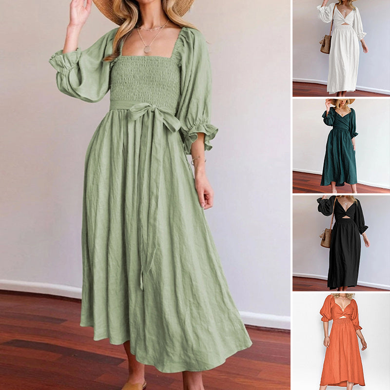 French Ruffled Lantern Sleeves Multi-wear Dress