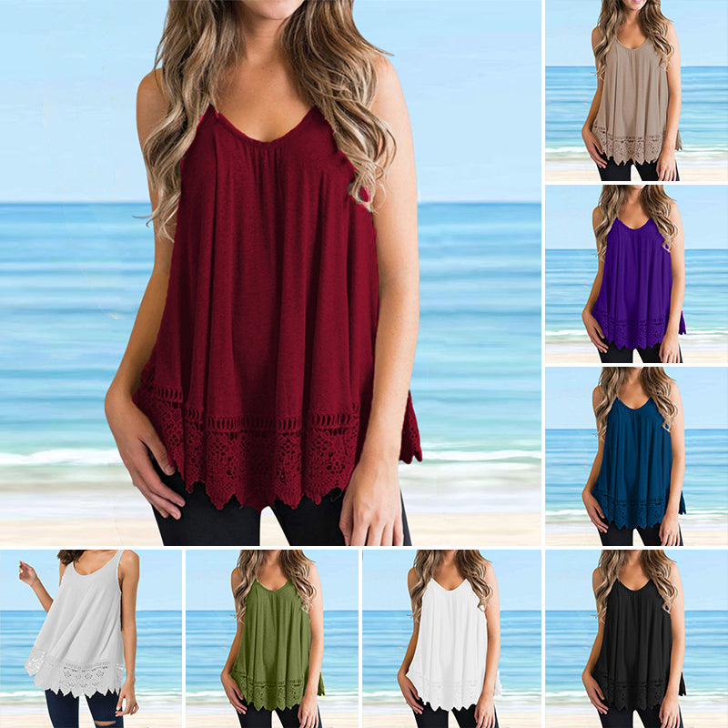Solid Lace Tank Top T-Shirt