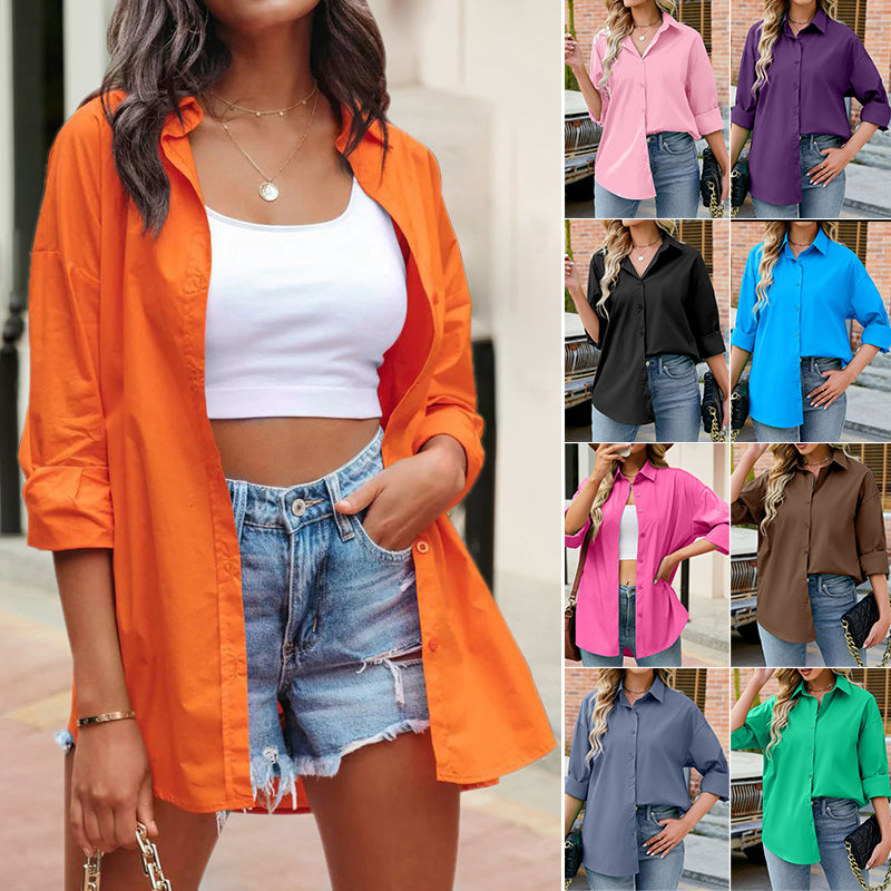 Candy Color Loose Casual Long Sleeve Shirt