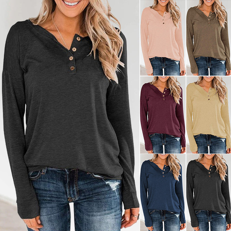 Round Neck Pullover Button T-Shirt