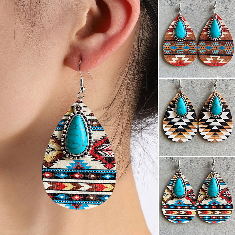 Bohemian Aztec Pattern Turquoise Earrings