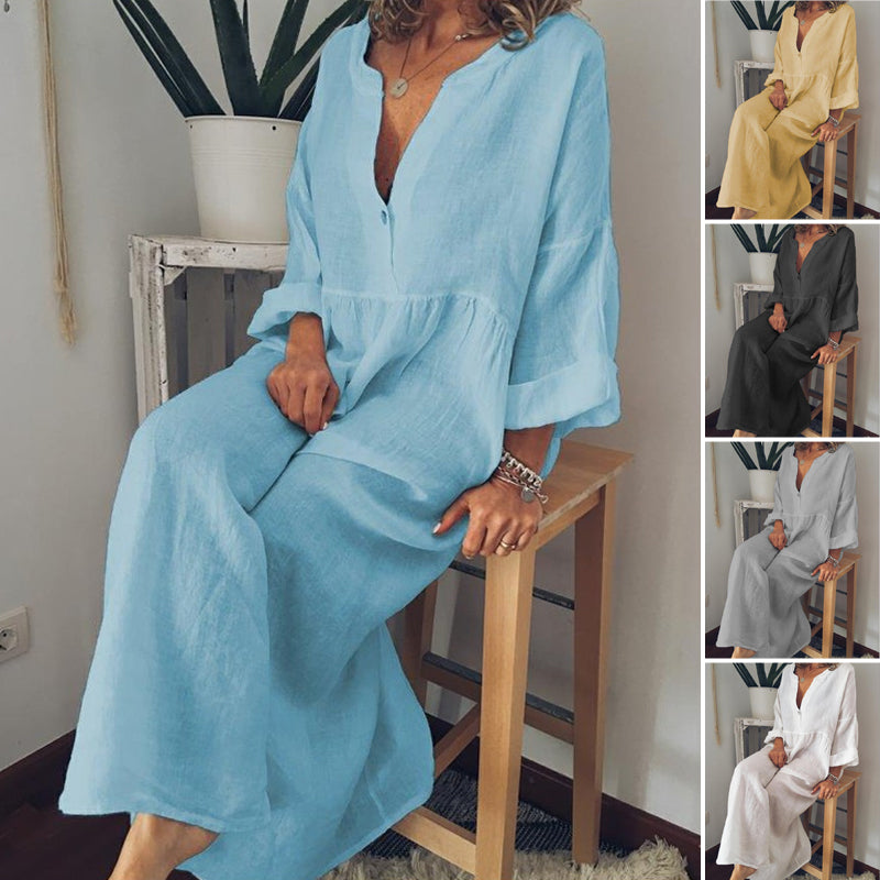Cotton and Linen Long Sleeve Jumpsuit