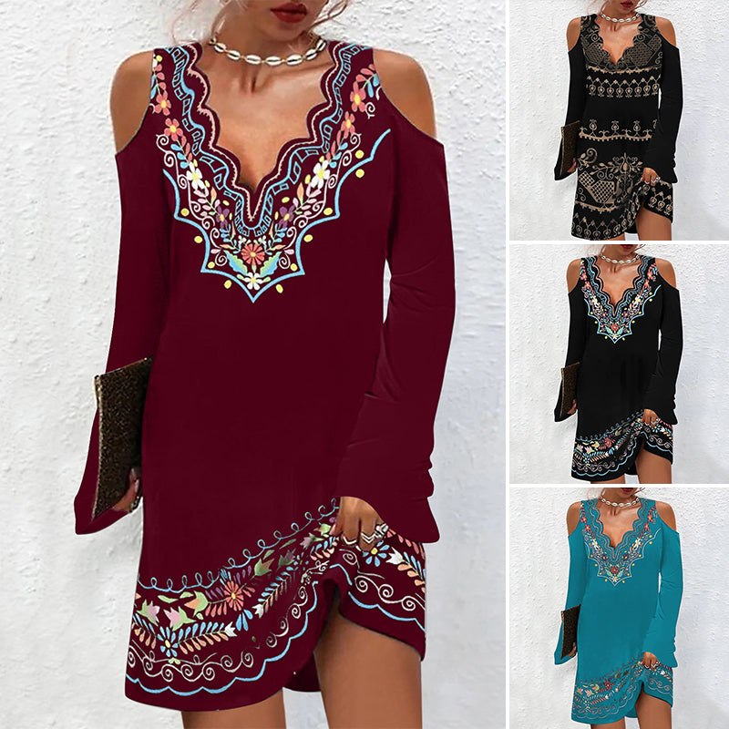 Ethnic Vintage Flared Long Sleeve Dress