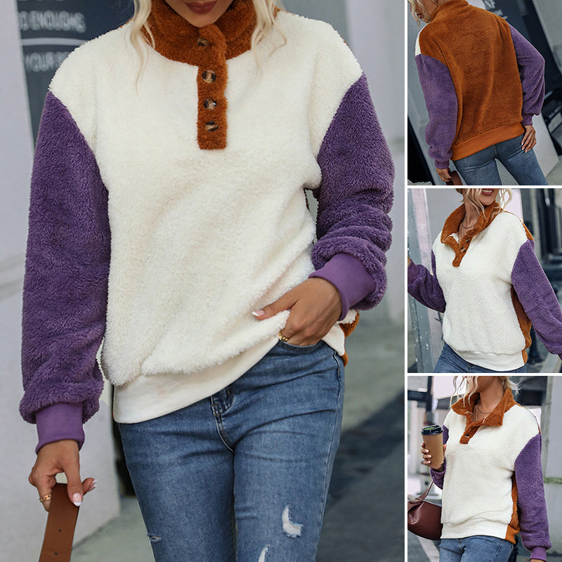 Paneled Long Sleeve Plush Sweatshirt