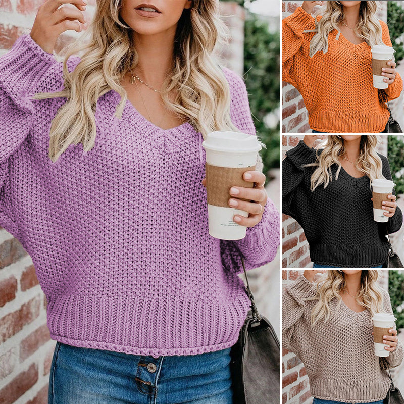 Knit V-Neck Loose Sweater