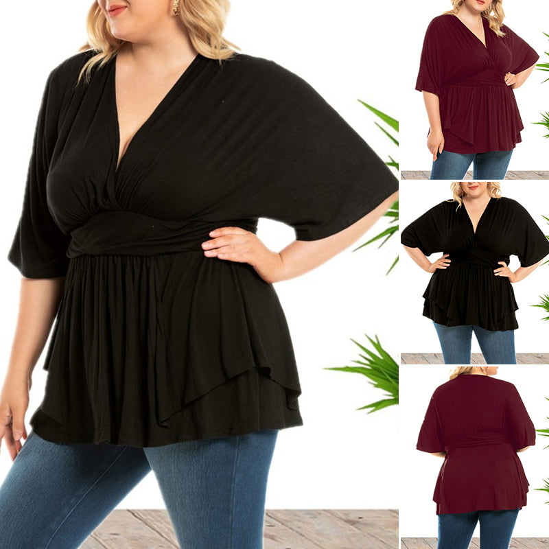 V-Neck Loose Solid Color Top