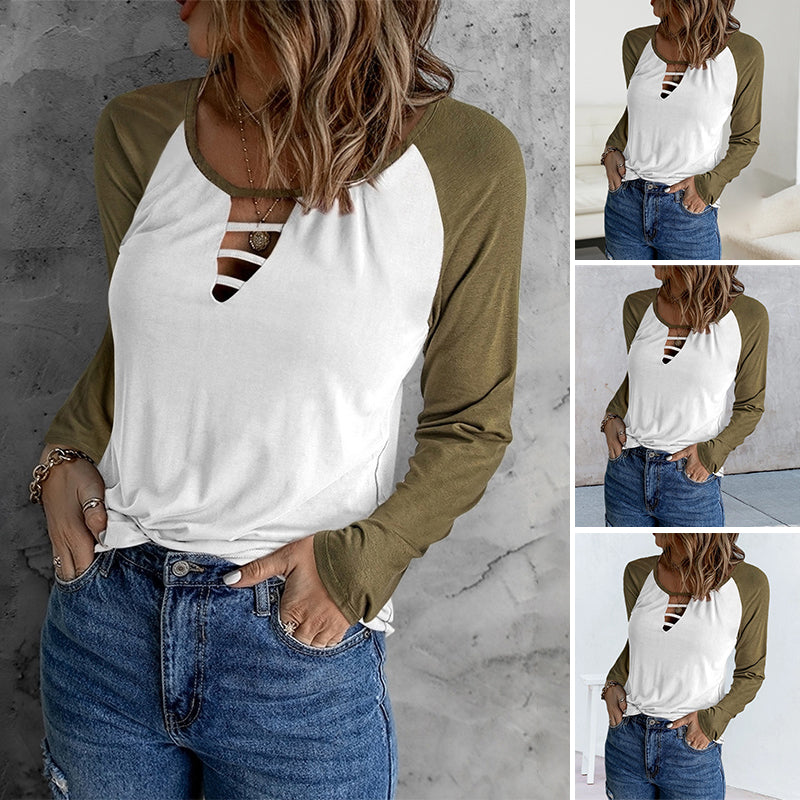 Colorblock Long Sleeve Casual T-Shirt