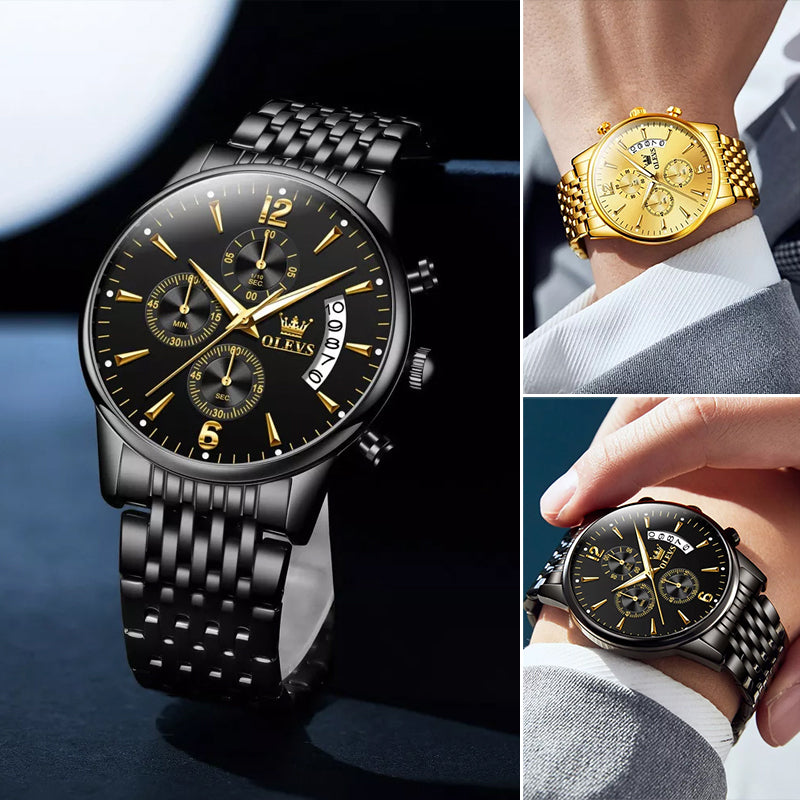 Luxury Gold Three-eye Chronograph Dial Automatic Mechanical Watch
