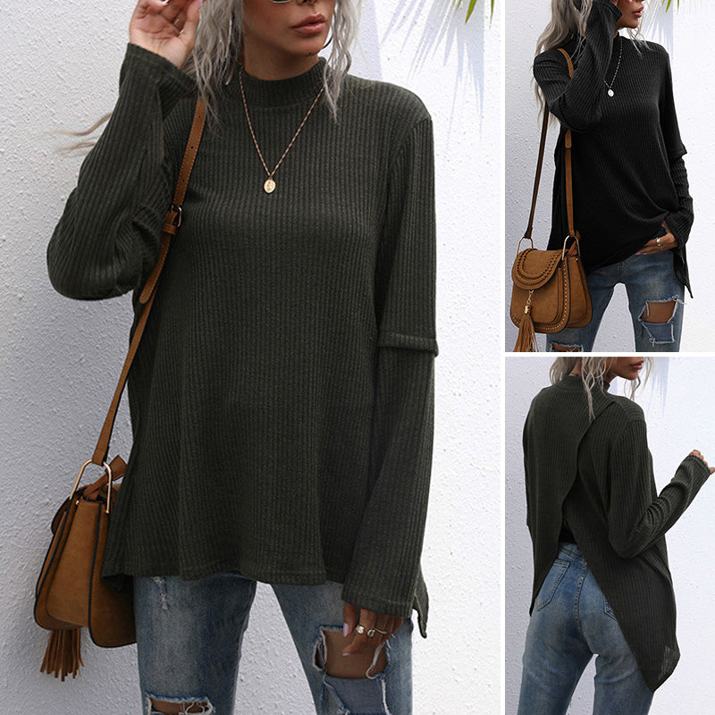 Women's autumn irregular stitching knitted sweater
