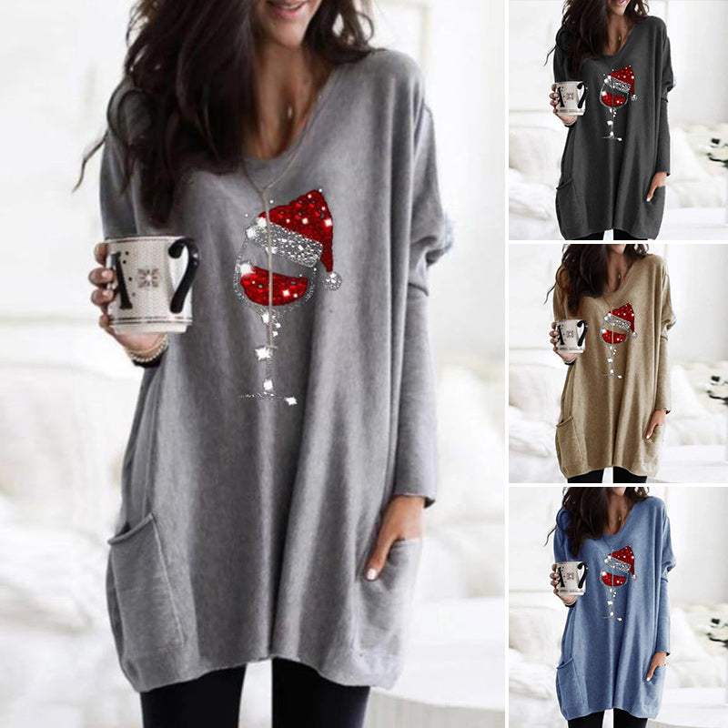 Women's Christmas Wine Glass T-shirts