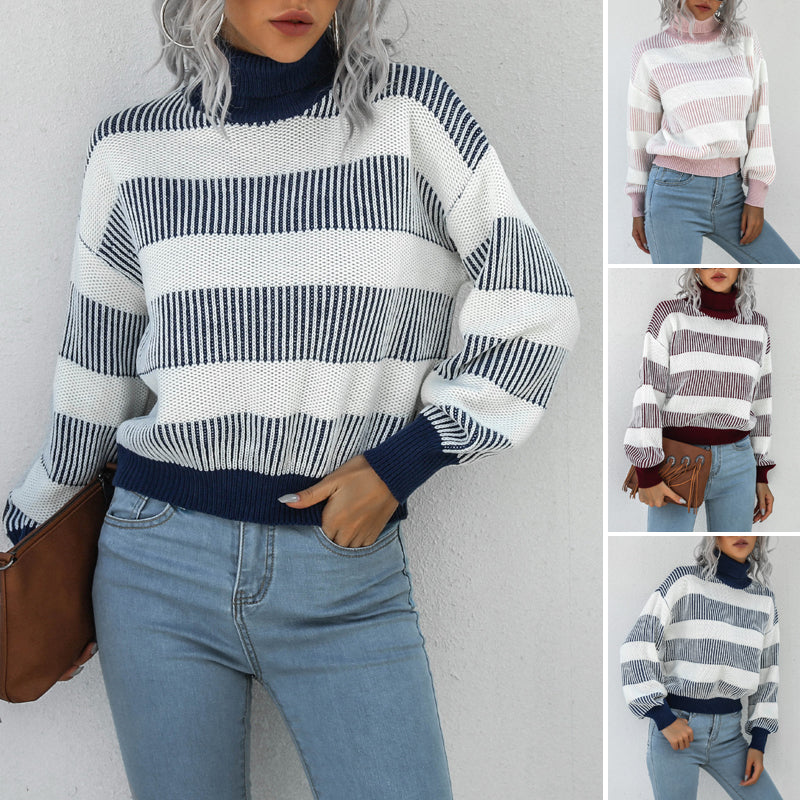 Lantern Sleeve Striped Sweater