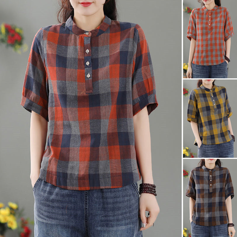 Vintage Plaid Lantern Sleeve Top