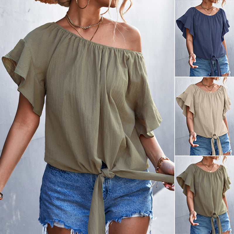 Ruffle Sleeve Round Neck Long Sleeve