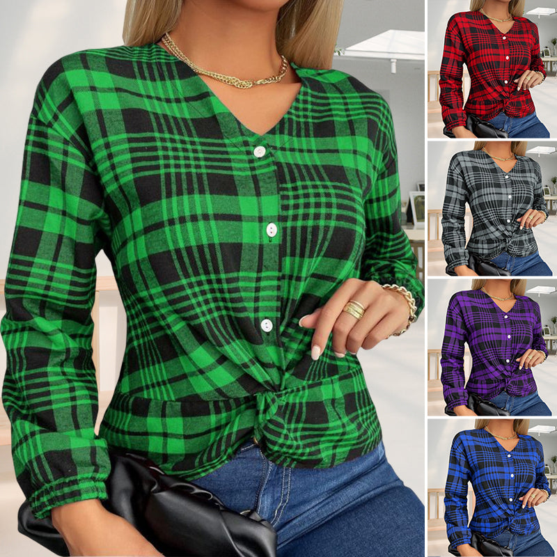 Women's V-Neck Check T-Shirt