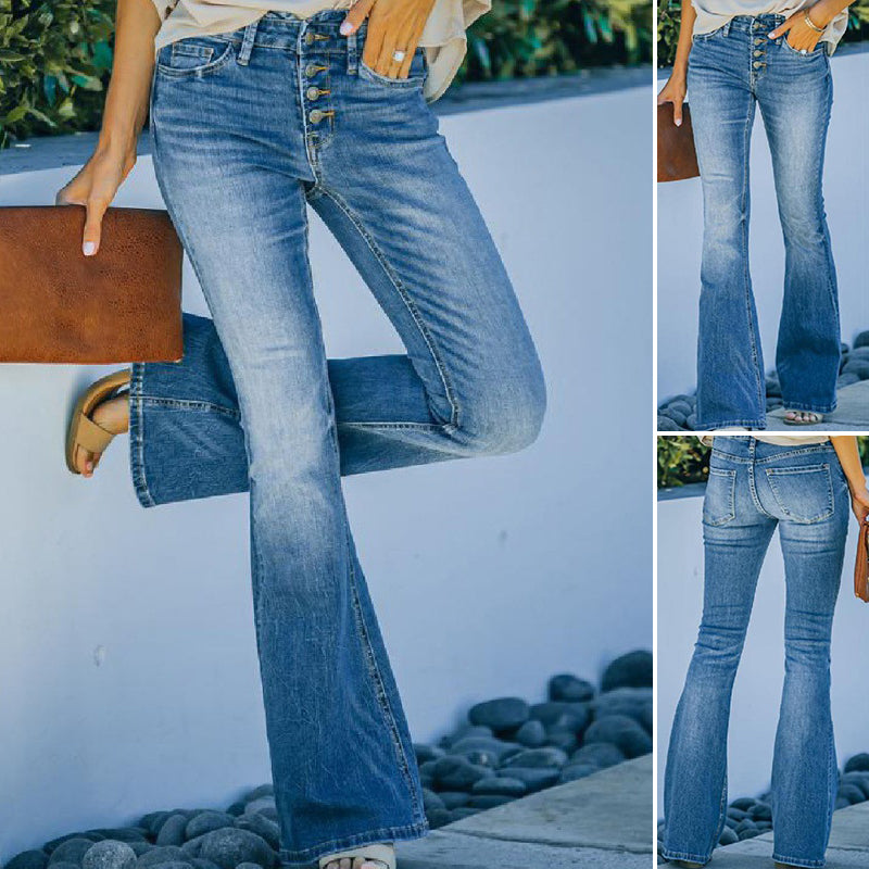 Multi-button Flared Jeans
