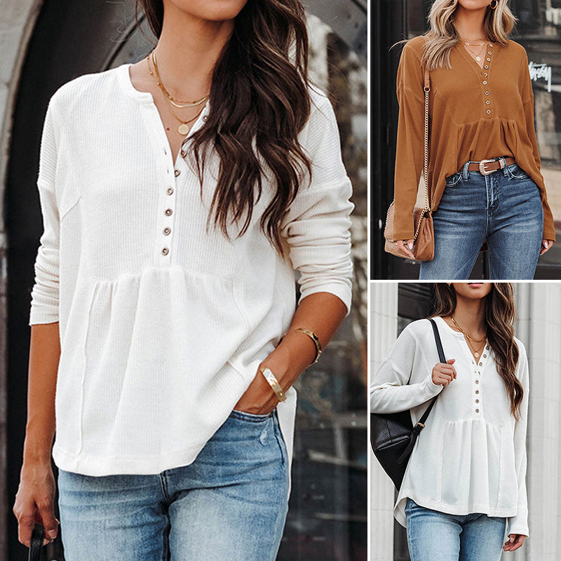 Solid Long Sleeve Waffle Sweatshirt