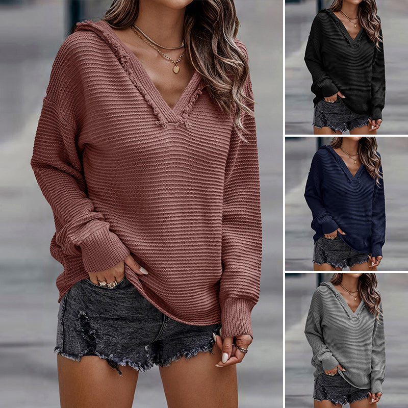 V Neck Slim Solid Color Long Sleeve Knit Top