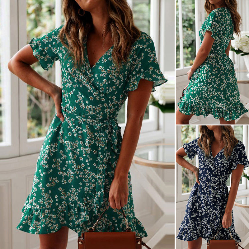 Floral V-Neck Tie Dress